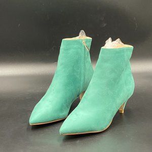 XYD Turquoise Kitten Heel Pointed Toe Side Zippers Ankle Boots Party Dress Shoe